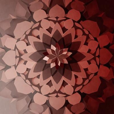 The primary subject of the image is a large, intricate, and colorful flower design. The setting is a red background, which adds a striking contrast to the flower's colors. The visual style is a combination of digital art and illustration, creating a unique and eye-catching pattern. The dominant colors are red and pink, giving the flower a bold and vibrant appearance.